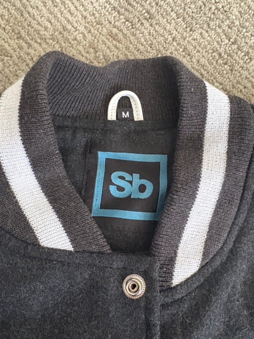 Black and White Varsity Jacket with Blue Appliqué - Picture 2 of 15